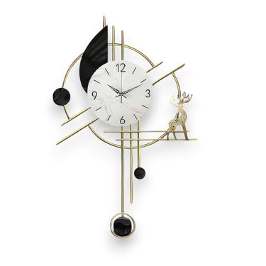 Chic Geometric Wall Clock Featuring Deer and Lunar Elements (30.7 x 18.8 Inches)